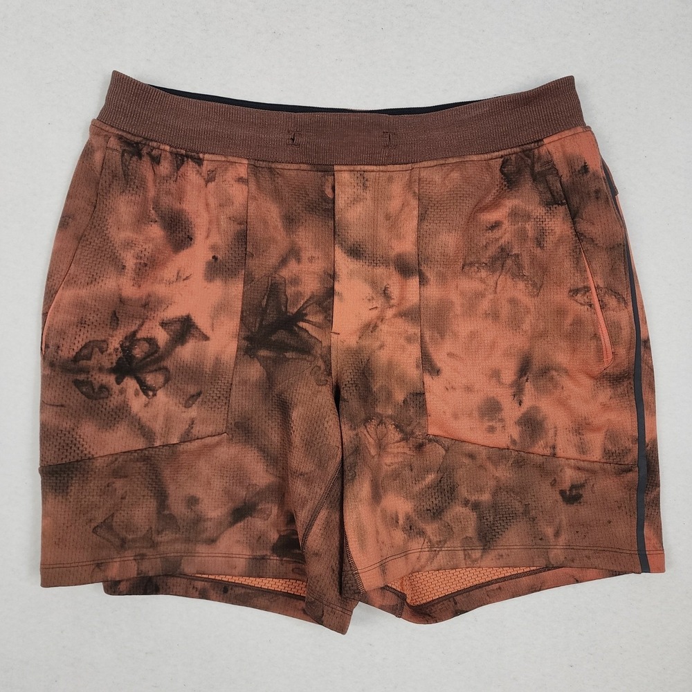 Lululemon Textured Tech Shorts Men Large Warm Coral Gray Diamond Dye Performance